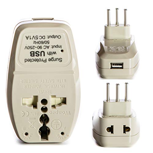 Orei 3 In 1 Italy Travel Adapter Plug With Usb And Surge Protection - Grounded Type L - Italy & More - Ce Certified - Rohs Compliant Wpu-L-Gn #TOP1