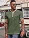 COOFANDY Mens T Shirts Basic Retro Pullover Shirt Lightweight 4 Button T-Shirts Summer Beach Tshirts Shirts Fashion Collarless Shirts Army Green