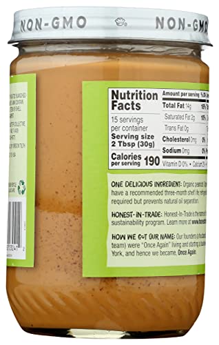 Once Again Organic Creamy Peanut Butter, 16Oz - Salt Free, Unsweetened - Usda Organic, Gluten Free Certified, Vegan, Kosher - Glass Jar #TOP1