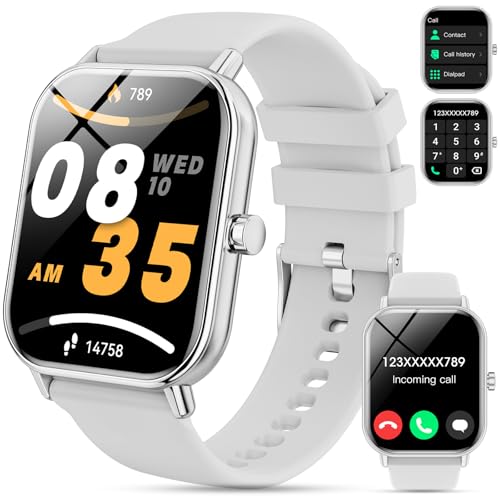 Haulvean Reloj inteligente para hombres y mujeres, contestar/hacer llamadas, reloj inteligente HD de 1.85 pulgadas con podómetro, frecuencia cardíaca 24/7, monitor de sueño SpO2, más de 110 relojes