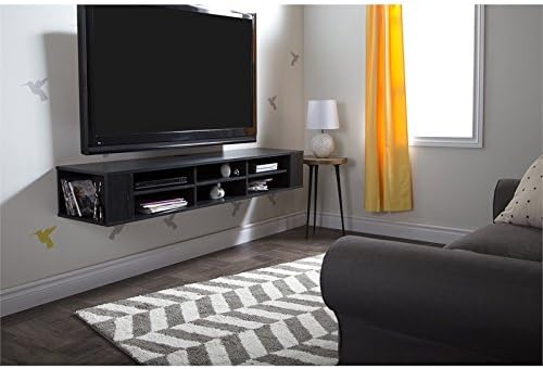 City Life Wall Mounted Media Console - 66” Wide - Extra Storage - Black Oak - By South Shore