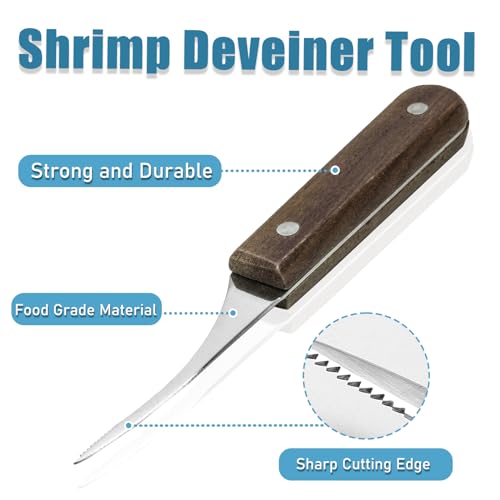Vonty Shrimp Deveiner Tool Stainless Steel Shrimp Cleaner Knife with Wooden Handle