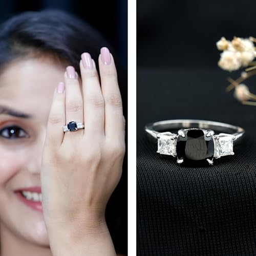 Black Spinel Solitaire Ring for Her, 10 mm Cushion Cut, Aaa Quality, August Birthstone Jewelry2