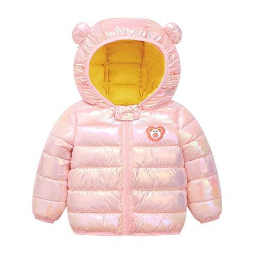 Sitmptol Unisex Kids Cute Printed Winter Coat Light Puffer Down Cotton Bear Ear Jcaket with Zipper 18-24 M Pink