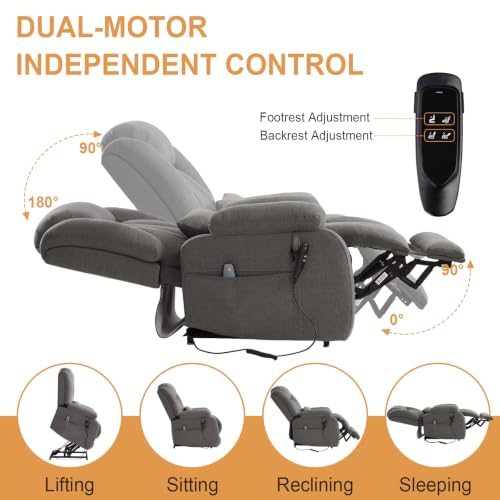 Image of Dual Motor Infinite Position Power Lift Recliner Chair for Elderly, Grey