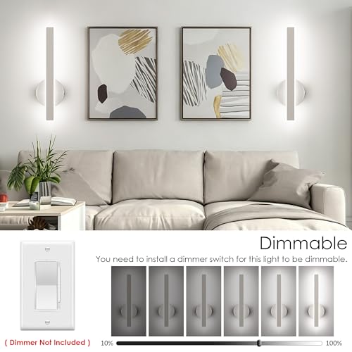 Image of Aipsun Brushed Nickel Wall Sconce Hardwired Modern LED 18W Wall Sconce Set of Two, 15.7Inches Wall Lights for Living Room Bedroom Hallway 5CCT