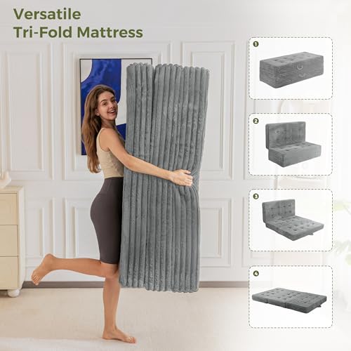 53% Off MAXYOYO Tri-Fold Mattress Sofa Bed, Queen, Grey