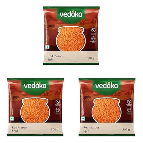 Image of Amazon Brand - Vedaka Popular Unpolished Red Masoor Dal Split, 500 g|Naturally Rich in Protein||Naturally Cholesterol free (Pack of 3)