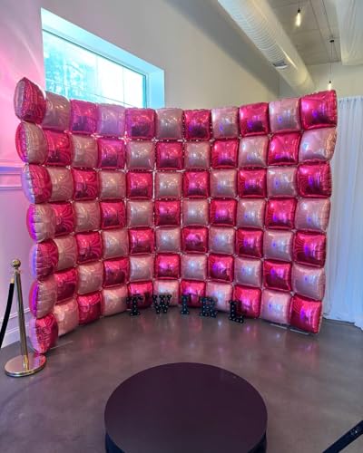 Image of 36pcs Hot Pink and Pink Square Foil Balloons Wall Backdrop with 147pcs Balloon Garland Arch Kit, Double Sided Balloon Tunnel for Anniversary Bachelorette Birthday Valentines Party Decorations