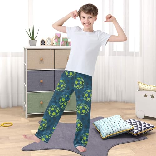 Boys Pj Pants Abstract Football Soft Kids Joggers Long Lounge Bottoms with Elastic Waist & Pockets 6-14 Years2