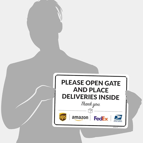 Image of Package Delivery Sign, Delivery Instructions Open Gate and Leave Delivery Inside Sign, 10x14 Inches, Rust Free .040 Aluminum, Fade Resistant, Made in USA