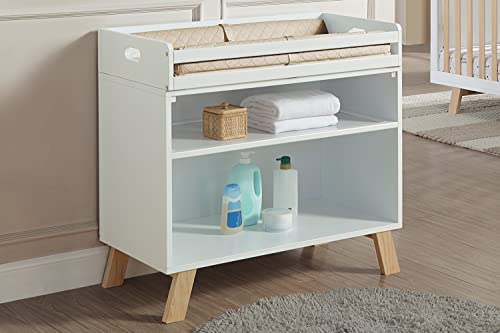 Yoluckea Baby Changing Table with Removable Changing Tray and Safety Rails, Infant Diaper Changing Station with Open Shelf, Convertible Changing Table and Bookcase for Nursery (White/Natural)