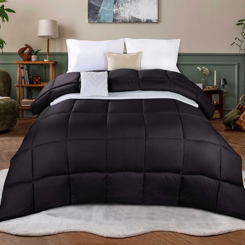 Colcha de rayas anchas Grand Down negra para cama Twin XL reversible 3