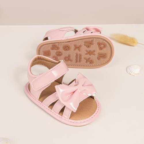 Image of Meckior Baby Toddler Infant Girls PU Leather Soft Open Toe Summer Sandals Flower Princess Flat Shoes