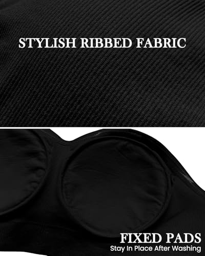 Image of WOWENY Strapless Bras for Women Bandeau Bra Wireless Non-Slip Silicone Seamless Padded Tube Top Bra