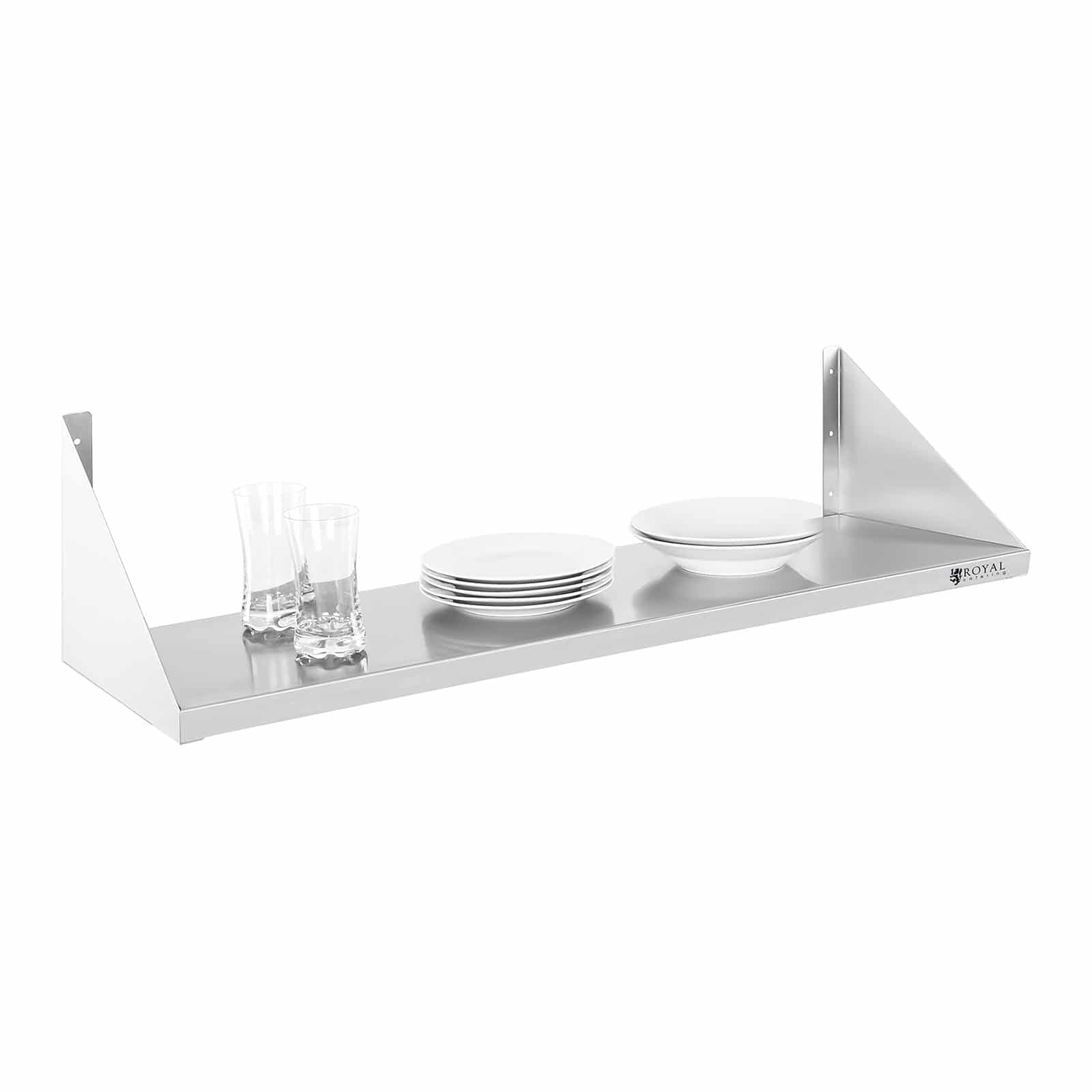 Royal Catering - Wandregal Wandbord (1 Fläche, 90 cm lang, 30 cm tief, Edelstahl + Befestigungsmaterial) Silber