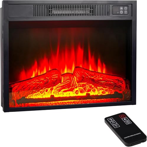 Image of 23 inch Electric Fireplace Insert with Realistic Logs Flames, Overheating Protection,1400W Faux Electric Fireplace Heater with Remote Control, Adjustable Heater for Bedroom