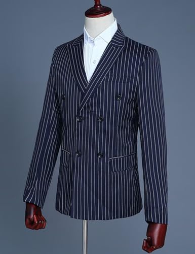Men's 3 Piece Blazer Vest Pants Set Slim Fit Double Breasted Stripes Formal Suits for Business Wedding2