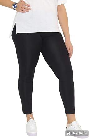 Kad n Y ksek Bel Siyah Parlak Tayt - B y k Beden 3XL