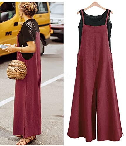 Image of YESNO Women Casual Loose Long Bib Pants Wide Leg Jumpsuits Baggy Cotton Rompers Overalls with Pockets PZZTYP2