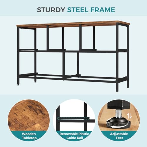 Image of OLIXIS 5 Drawer Dresser for Bedroom, Closet Chest Organizer Furniture, TV Stand for Living Room Hallway, Wide Fabric Storage Tower with Wooden Top and Metal Frame, Brown