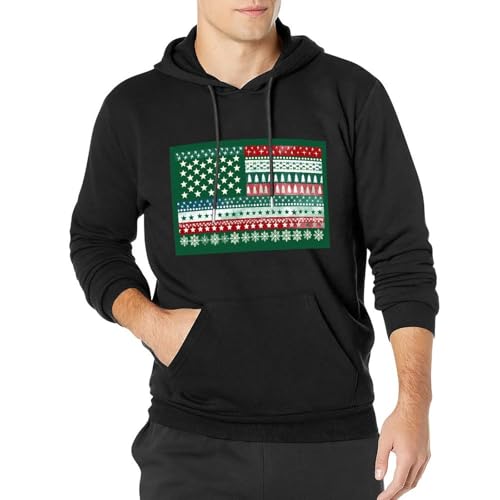 Christmas Pattern American Flag Unisex Casual Hoodies Long Sleeve Lightweight Pullover Tops Loose Sweatshirt with Pocket
