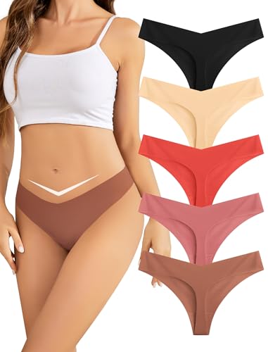 VOENXE Culotte Femme sans Coutures, Invisible String Tanga Taille Basse, Sexy Chic Slip Microfibre...