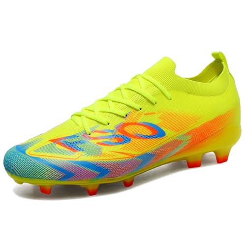 BAODLE Botas de fútbol para niños FG/AG Botas de fútbol profesionales para hombre, zapatillas de entrenamiento ligeras para césped artificial, Fg Amarillo, 43 EU