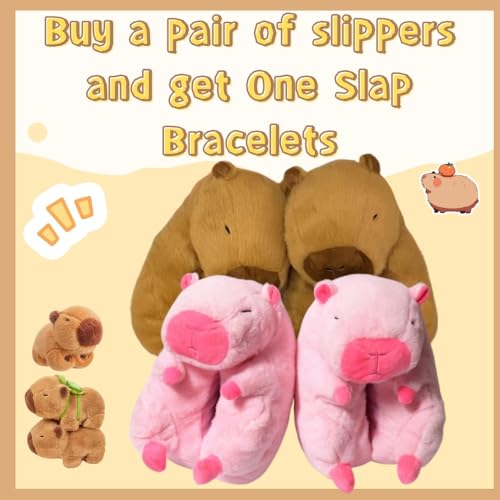 Cute Capybara Slippers, with One Random Slap Bracelets Capybara Gift for Women Girls Kids, Fuzzy Warm Non Slip Winer Sandals Indoor Outdoor House Shoes Cozy Furry Cloud Slides Comfy Bedroom Slippers2