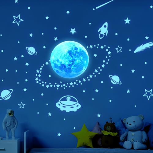 Estrellas Fluorescentes para Techo Pegatinas Pared Niños Luminoso Pegatinas, Astronauta Planetas Pegatinas Pared Decorativas Habitacion Dormitorio Guardería, Luminoso Pegatinas