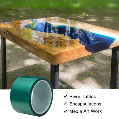 Image of MECCANIXITY Resin Tape Silicone Adhesive Tape High Temperature Resistance Easy Peeling Polyester for Epoxy Resin,River Tables,Craft,Remove Residue 2.36 Inch Wide 108FT Long(Green),Pack of 1