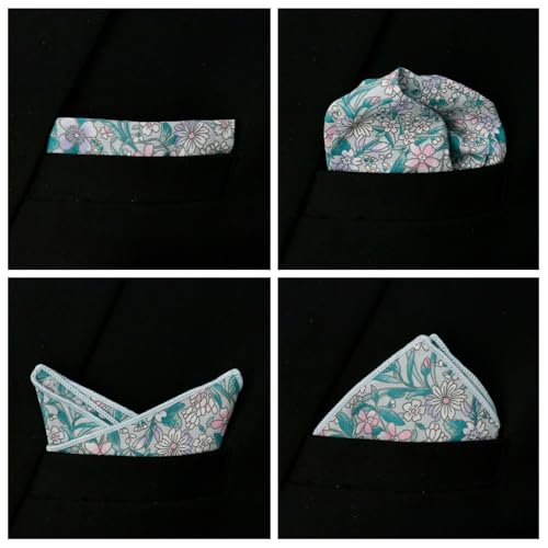Image of Floral Pocket Squares for Men with Holder Printed Flower Mens Handkerchief Cotton Suit Pocket Hanky for Wedding