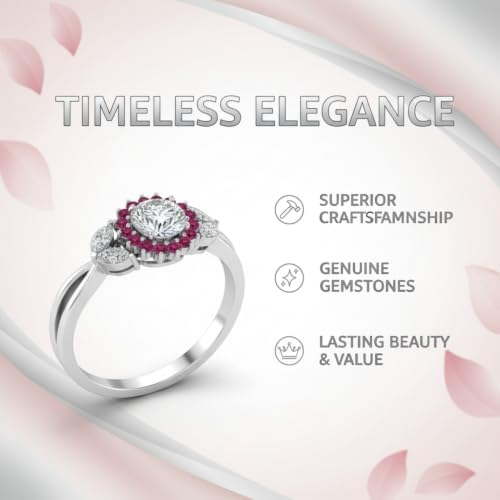 Image of 55Carat Choose Your Gemstone Flower Halo Split Shank Diamond CZ Ring Sterling Silver Round Shape Halo Engagement Rings Everyday Jewelry Wedding Jewelry Handmade Gifts for Wife US Size 4 to 12