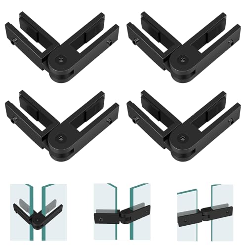 Image of 4 Pack Black Adjustable Glass to Glass Clamp, 90-180-270 Degree Railing Clamps, Stainless Steel T304 Railing Clips Brackets for Fence, Balustrade, Balcony Deck, Indoor & Outdoor