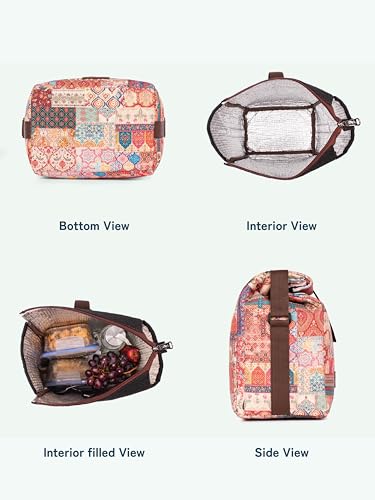 Image of ZOUK Kutch Gamthi Abstract Printed Multicolor Insulated Roll up Lunch Bag,Cotton, 7 Litres