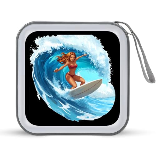 Ocean Surfing Woman CD Case Plastic DVD Case Holder Wallet Disc Storage Organizer for Car Travel