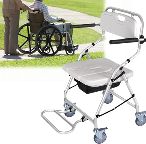 LQDSADRT Silla de inodoro impermeable, inodoro plegable con ruedas, inodoro lateral de cama para adultos mayores, silla de ducha y asiento de inodoro en forma de U, montaje gratuito