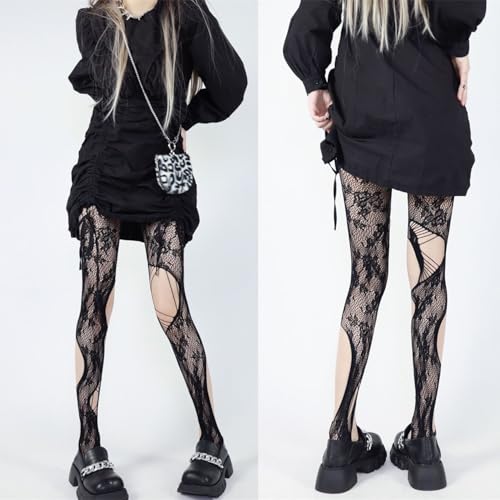 Image of Black Sheer Tights Y2K High Waist Pantyhose with Bows Patterned Stockings for Women