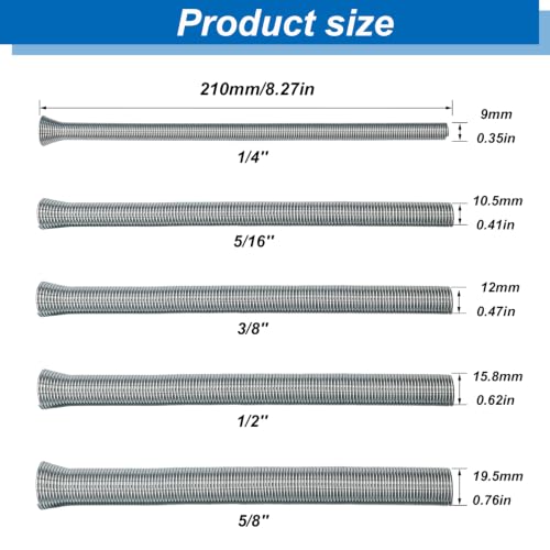 Image of Tnisesm Spring Tube Bender Set 1 /4'', 5 /16'', 3 /8'', 1 /2'' and 5 /8'' 5 in 1 Tube Bender Set for Copper, Brass, Aluminum and Thin Steel Tube