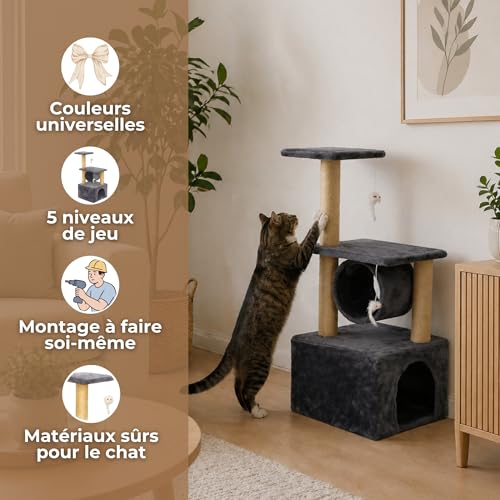 Arbre à chat avec niche et deux plateformes de jeu Springos de 62 cm - 3