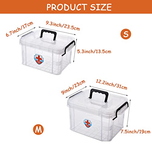 Image of Medicine Storage Organizer Family Plastic First Aid Box with Handle Clear Family Emergency Kit Medication Storage Organizer Box Bins 12.2x9x7.5inch Transparent