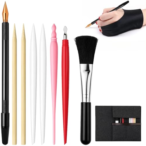 10 Pcs Scratch Art Tools Painting Art Tool Set Includes Artist Glove Tool Bag Scratch Pens 4 Stylus Scrapers & Clean Brush Complete Scratch Drawing Kit for Adult
