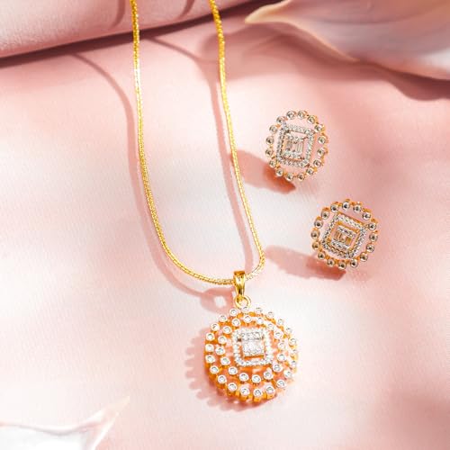 Image of Rubans Pendant Necklace Set American Diamond and Zirconia Gift Jewellery for Women & Girls