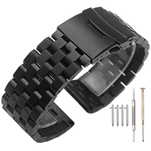 Image of Brushed Metal Watch Bands for Men Women Solid Stainless Steel Watch Band 18 /20 /22 /24 /26mm Watch Bracelet Strap Deployment Double Lock Deployment Buckle Black Silver Blue Gold