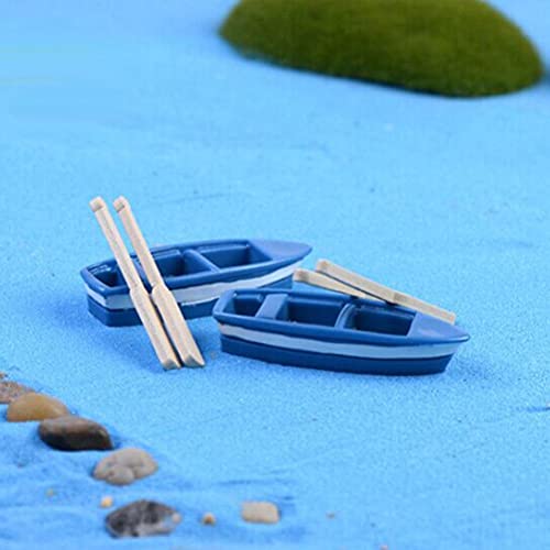 zalati Mini-Fischerboot mit Ruder, 2 Miniatur-Micro-Landschaftsboote mit Paddeln, Ornamente für Spielzeughaus, Pool, Gebäudedekoration