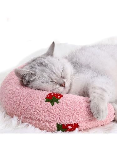 Chewbrary Pillow for Cat Small Moon Pillow for Kitty Ultra Soft Cat Pillow Sleeping Improve 10x6x2 Inch Machine Washable Quick-Drying for Cats & Small Dogs (Pink)