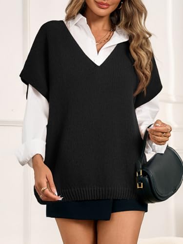 Yousify Womens Oversized Sweater Vest Batwing Short Sleeve V Neck Knit Tops Casual Loose Fit Pullover2