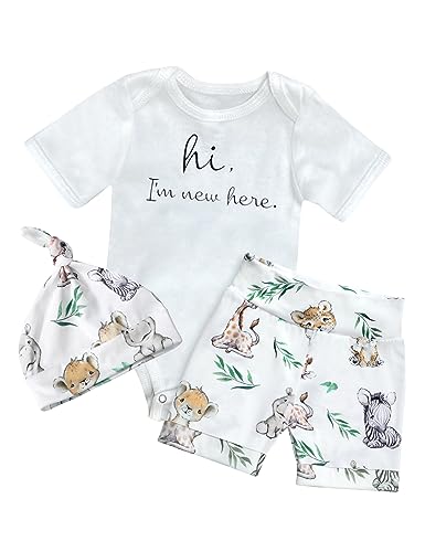 Image of WIQI baby boy clothes newborn boy clothes baby boy's clothing new born clothes baby boy short sleeves white romper animal shorts hat 3pcs baby summer clothes