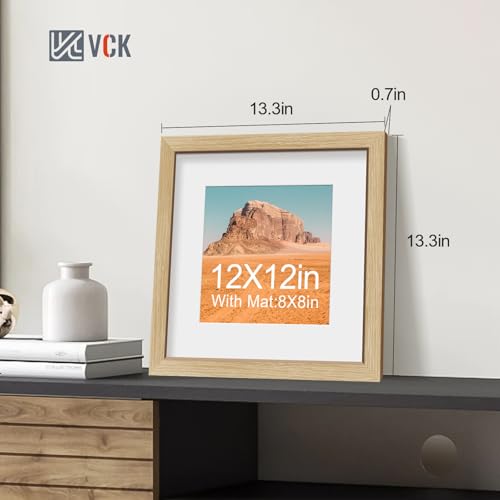 Image of VCK 12x12 Frame 5 Pack, Oak Wood, 8x8 Mat, Glass, for Picture Prints
