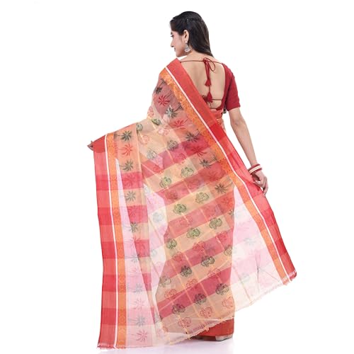 Image of dB DESH BIDESH Women`s Bengal Tant Tree Print Design Pure Handloom Cotton Saree Without Blouse Piece